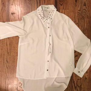 Sheer blouse w/ studded collar